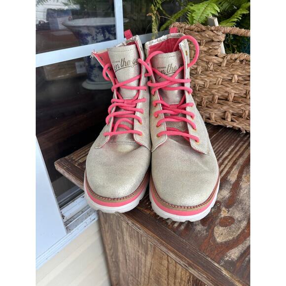 Metallic Skechers On Th Go combat moto boots sz 10 barbiecore soft grunge - Picture 2 of 7